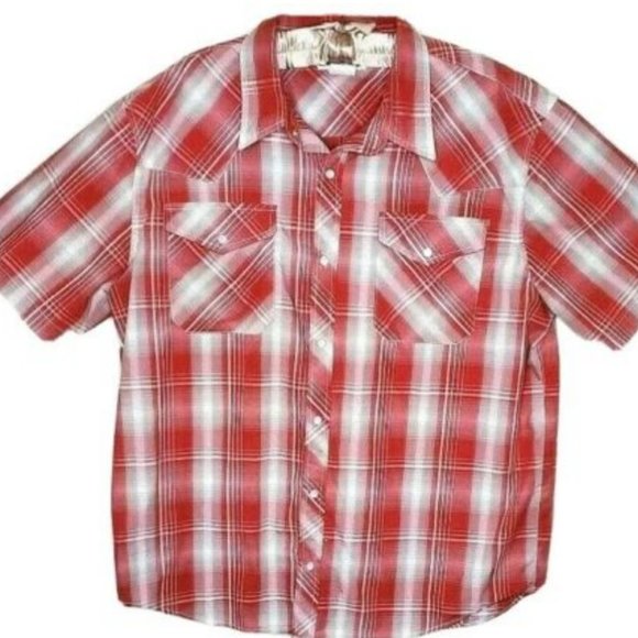 Haband Shirt Western L Plaid Red Mens Pearl Snaps - Picture 5 of 5